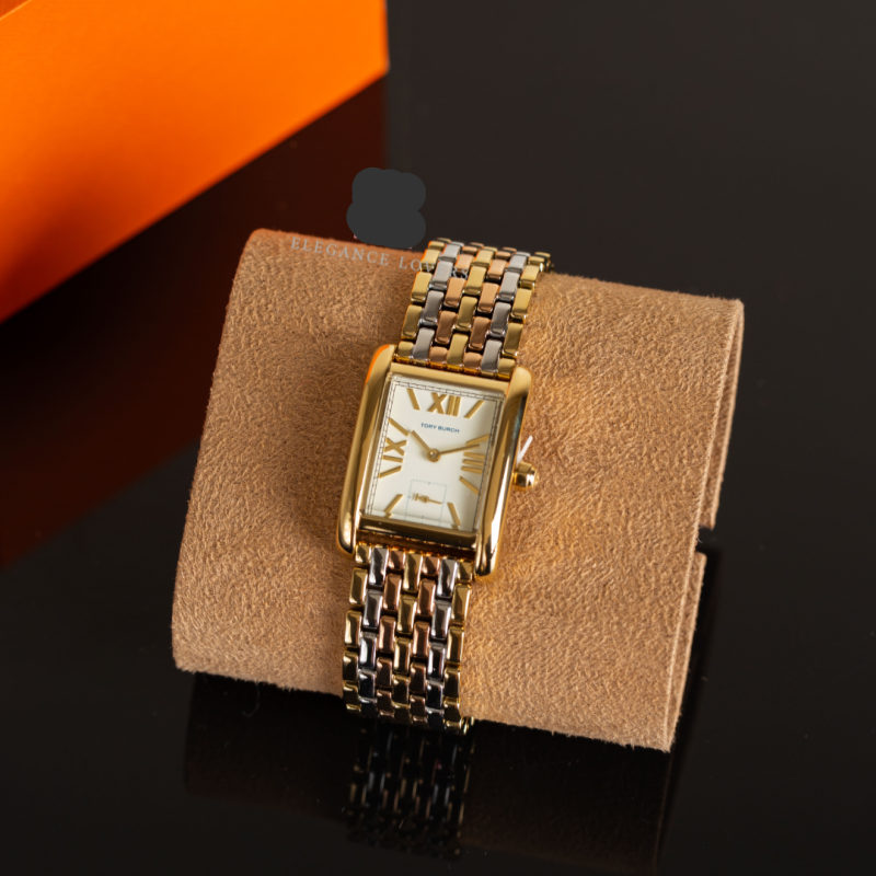 Tory Burch Eleanor White Dial Tri Tone Steel Strap Watch for Women - TBW1078