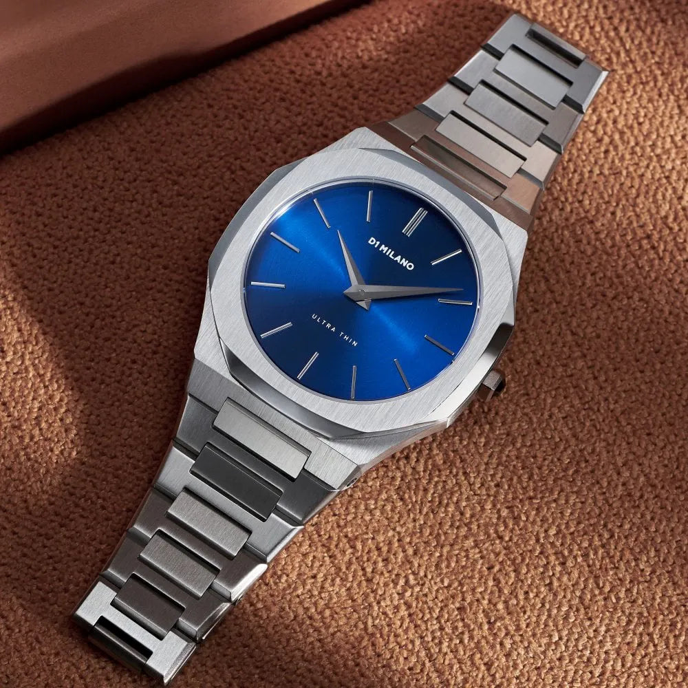 D1 Milano Ultra Thin Blue Dial Silver Steel Strap Watch for Men - D1-UTBJ09