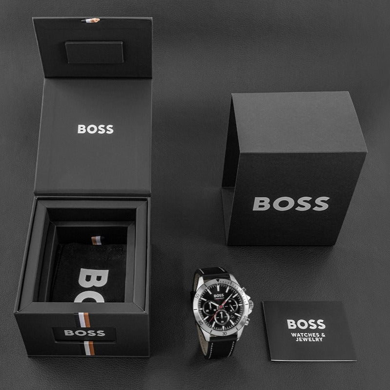  Shop Authentic Hugo Boss Troper Chronograph Black Dial Black Leather Strap Watch for Men - 1514055 - Luxxuri