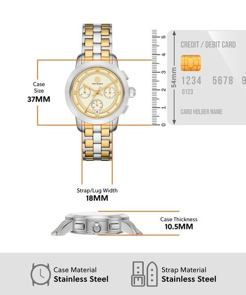 Tory Burch The Tory Chronograph White Dial Two Tone Steel Strap Watch for Women - TBW1052