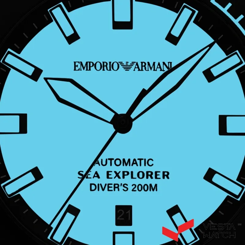 Emporio Armani Sea Explorer Turquoise Blue Dial Black Steel Strap Watch for Men - AR60084
