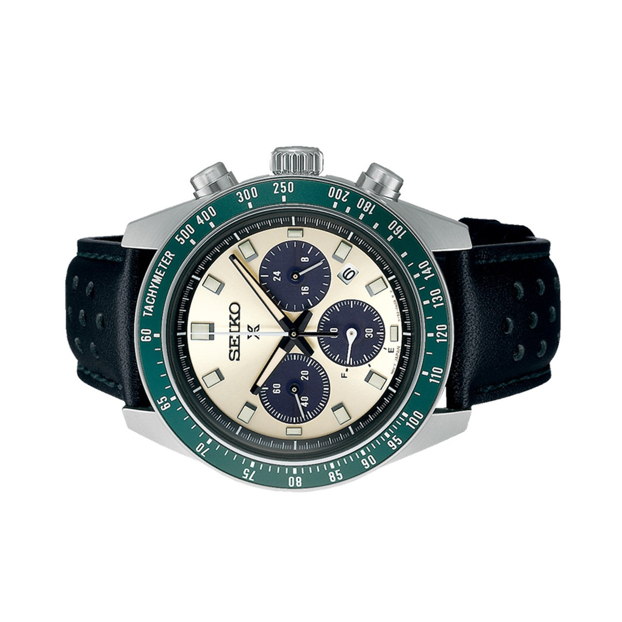  Shop Authentic Seiko Prospex Speedtimer Solar Chronograph Ivory Dial Black Leather Strap Watch for Men - SSC943 - Luxxuri
