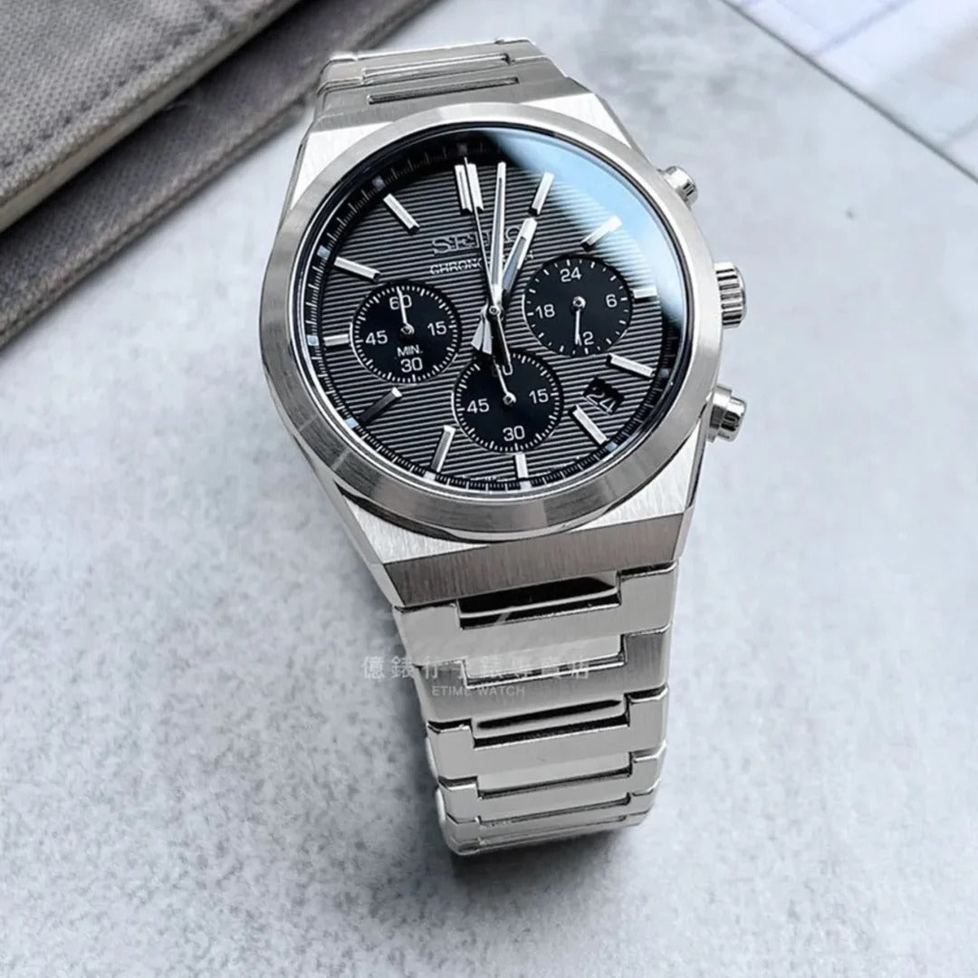 Seiko Conceptual Chronograph Grey Dial Silver Steel Strap Watch for Men - SSB455P1