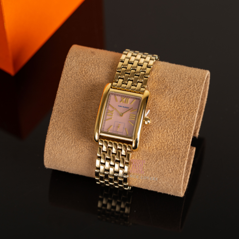 Tory Burch Eleanor Mother of Pearl Pink Dial Gold Steel Strap Watch for Women - TBW1077