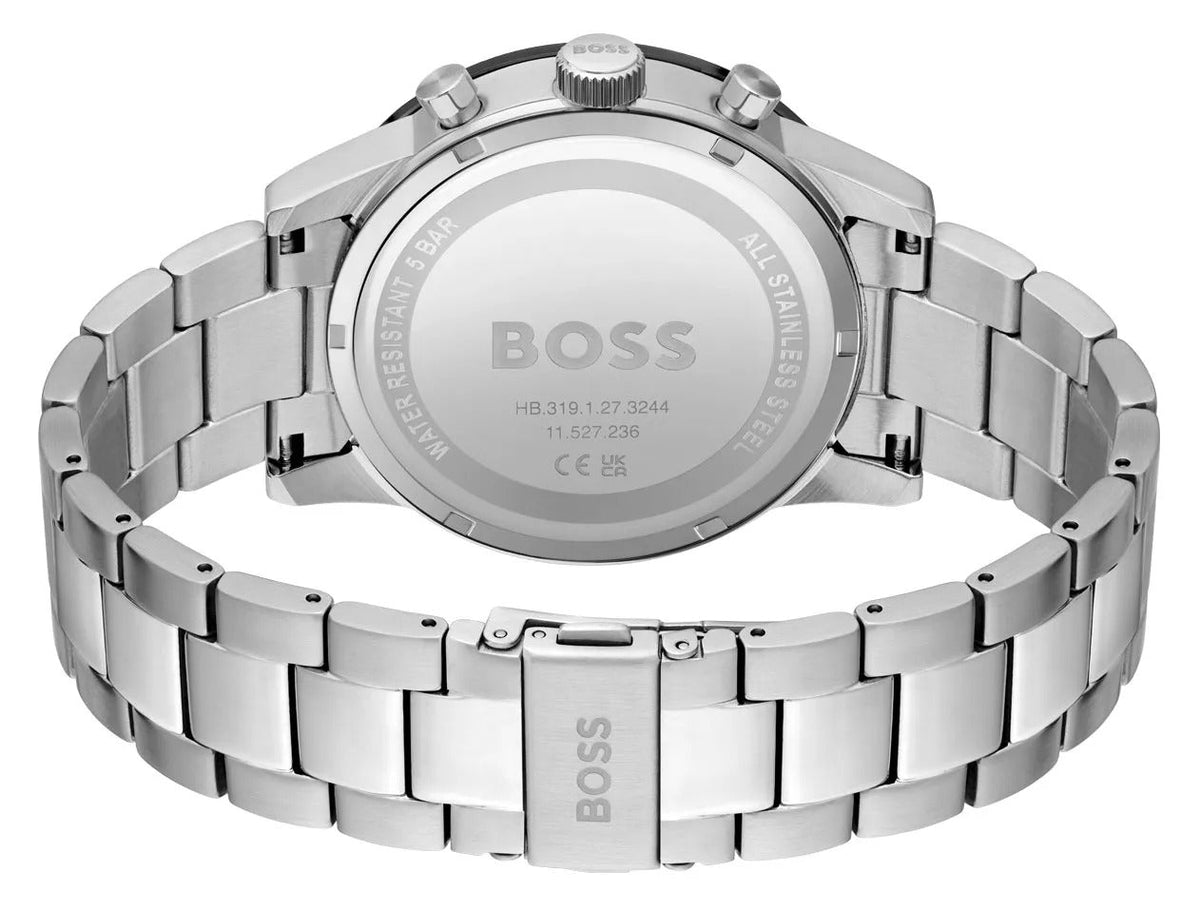 Hugo Boss Strike Chronograph Black Dial Silver Steel Strap Watch for Men - 1514290