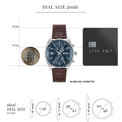 Hugo Boss Skytraveller Chronograph Blue Dial Brown Leather Strap Watch for Men - 1514194