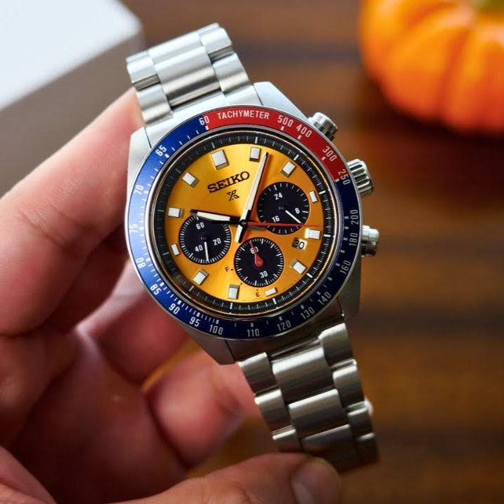  Shop Authentic Seiko Prospex Solar Chronograph 1969 Re-interpretation Orange Dial Silver Steel Strap Watch for Men - SSC947 - Luxxuri