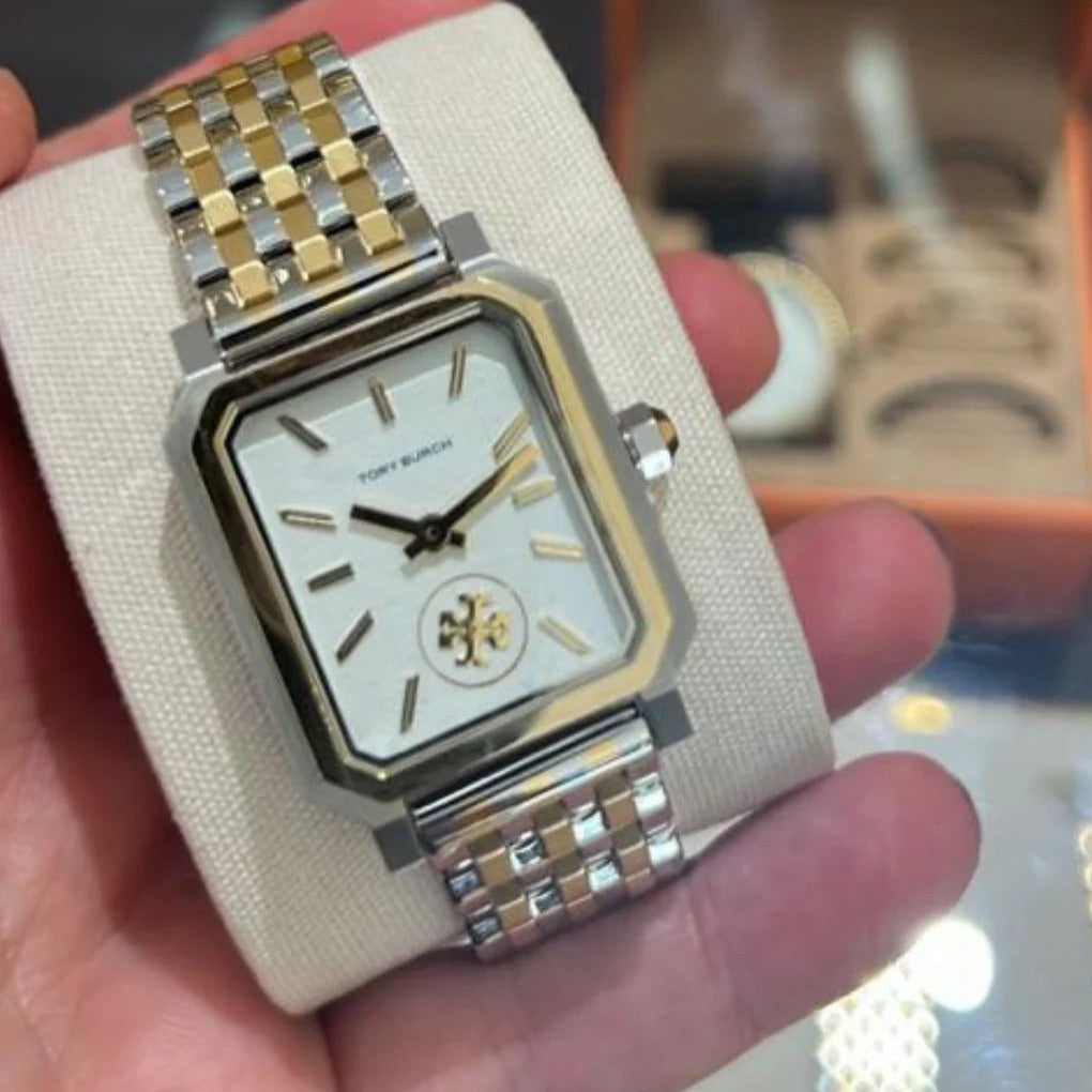 Tory Burch Robinson White Dial Two Tone Steel Strap Watch for Women - TBW1501