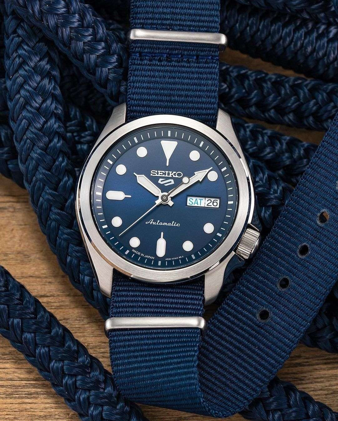 Seiko 5 Sports Automatic Blue Dial Blue Nylon Strap Watch for Men - SRPE63K1