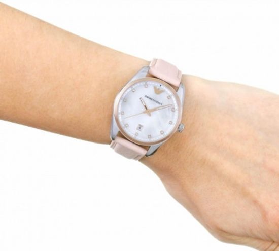 Emporio Armani Tazio Mother of Pearl Dial Pink Leather Strap Watch for Women - AR6133