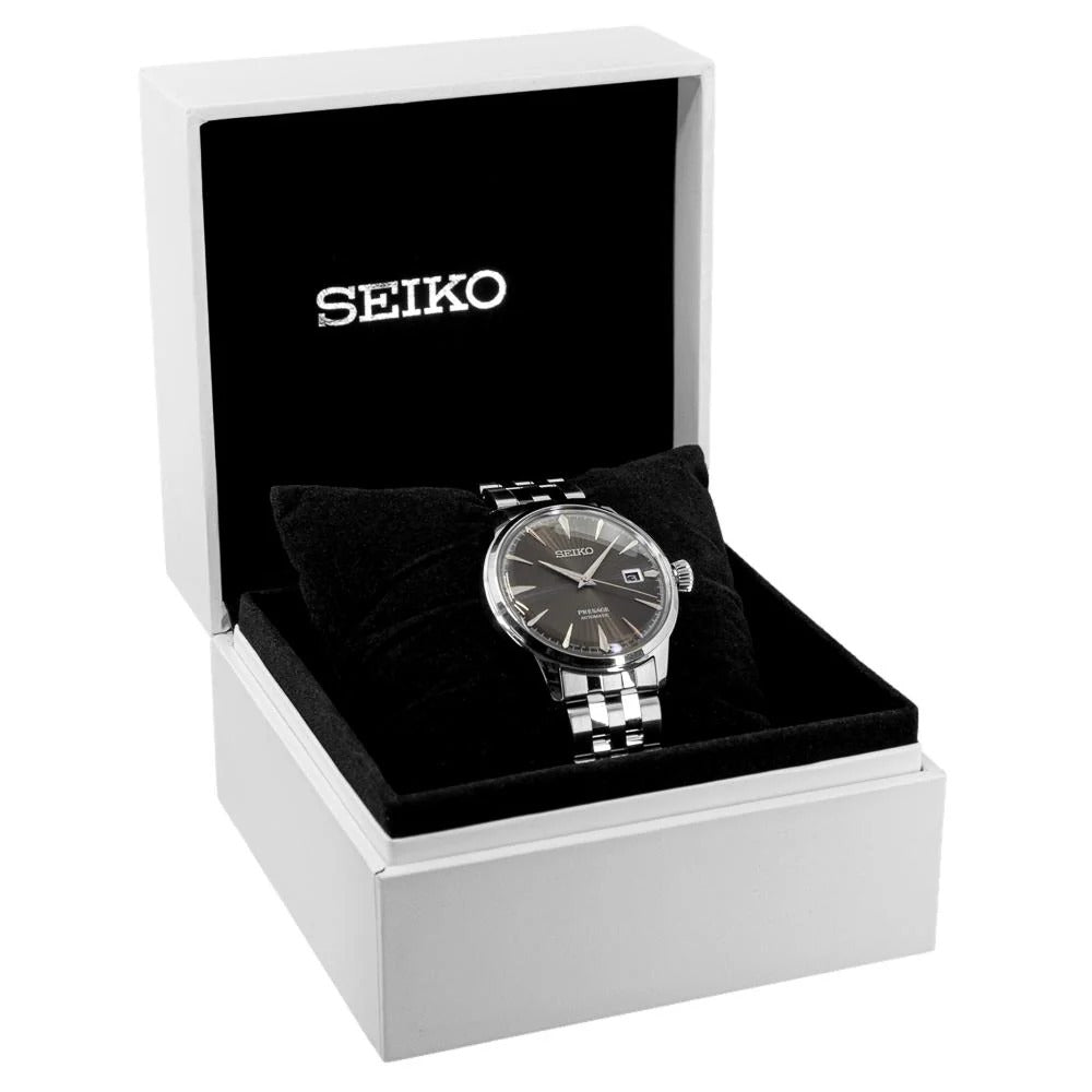 Seiko Presage Cocktail Time Automatic Black Dial Silver Steel Strap Watch for Men - SRPE17J1