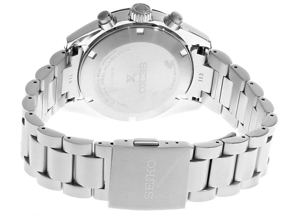 Seiko Prospex Speedtimer Solar Chronograph Black Dial Silver Steel Strap Watch for Men - SSC819