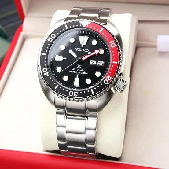 Seiko Prospex Sea Turtle Automatic Black Dial Silver Steel Strap Watch for Men - SRP789K1