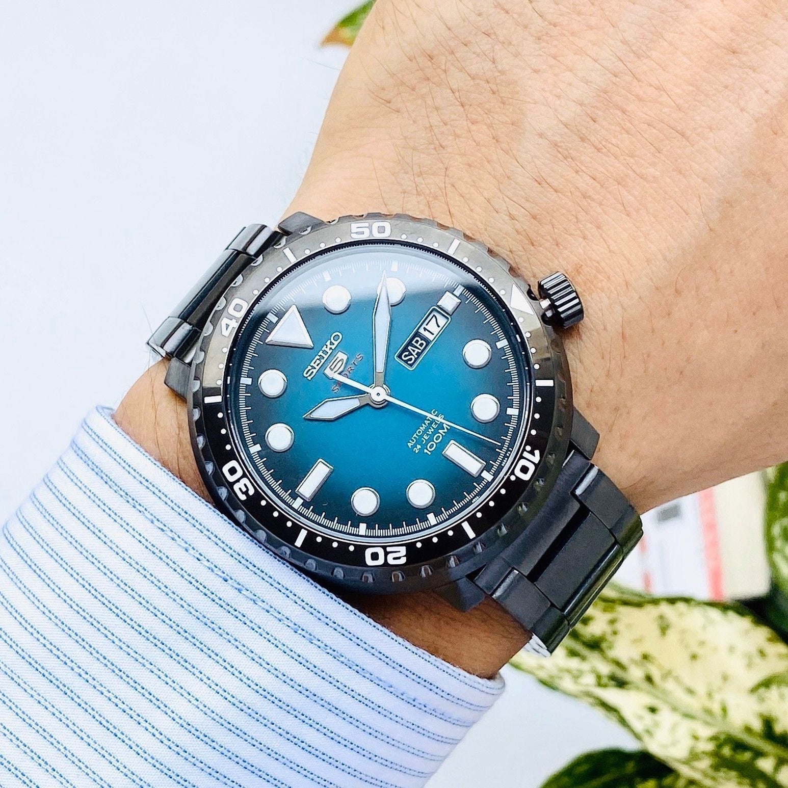  Shop Authentic Seiko 5 Sports Automatic Turquoise Dial Grey Steel Strap Watch for Men - SRPC65J1 - Luxxuri