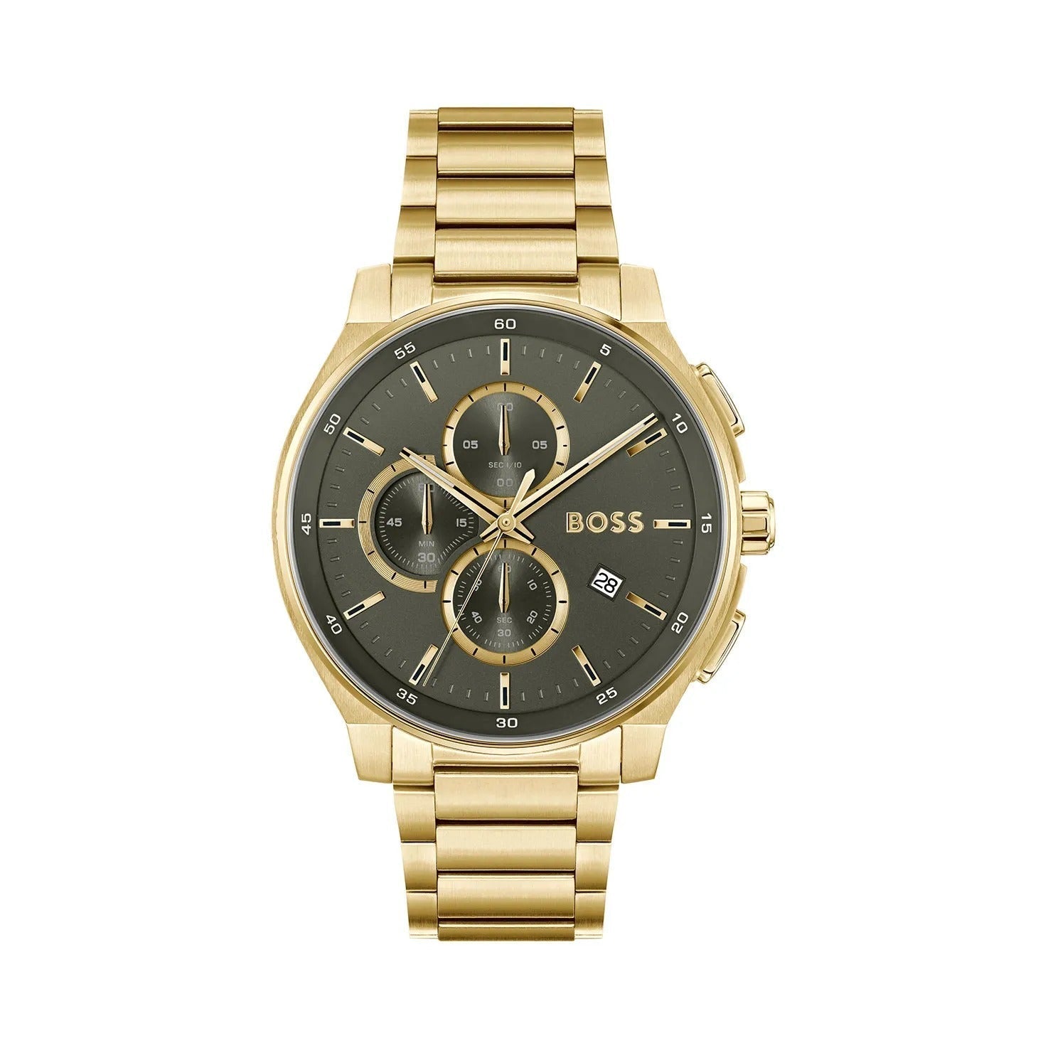 Hugo Boss Peak Chronograph Olive Green Dial Gold Steel Strap Watch for Men - 1514190