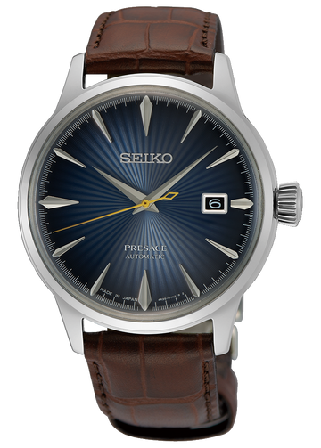 Seiko Cocktail Time Automatic Blue Dial Brown Leather Strap Watch for Men - SRPK15K1
