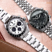 Seiko Prospex Speedtimer Solar Chronograph Black Dial Silver Steel Strap Watch for Men - SSC819