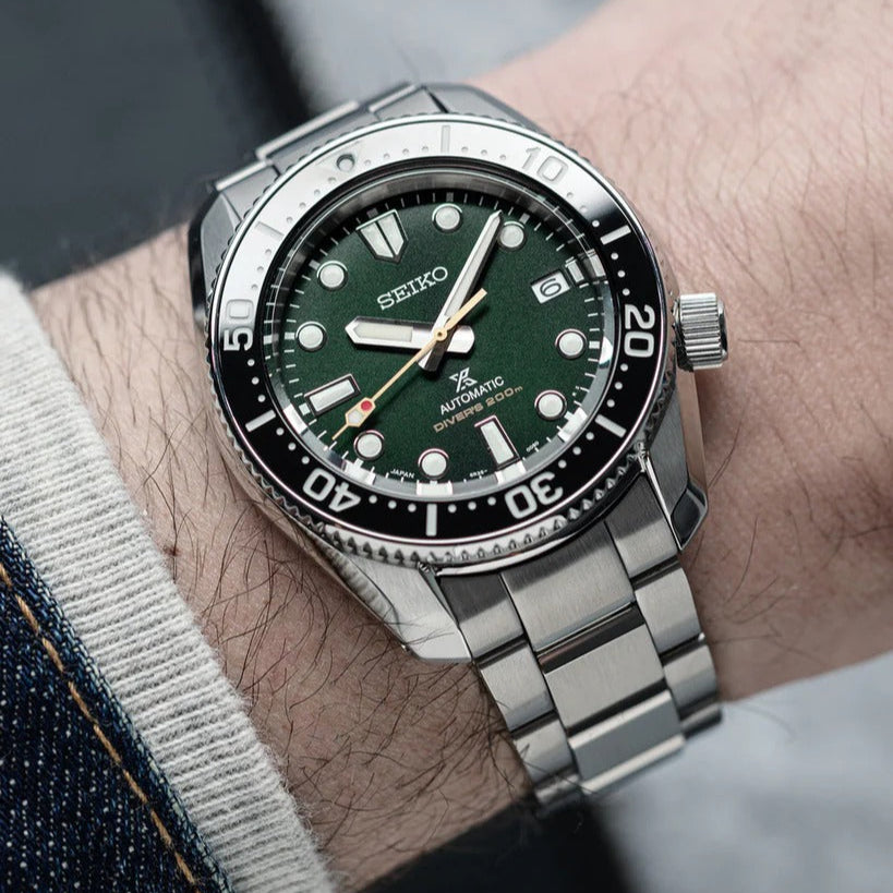 Seiko Prospex 140th Anniversary Limited Edition Automatic Scuba Divers Green Dial Silver Steel Strap Watch for Men - SPB207J1