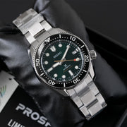 Seiko Prospex 140th Anniversary Limited Edition Automatic Scuba Divers Green Dial Silver Steel Strap Watch for Men - SPB207J1