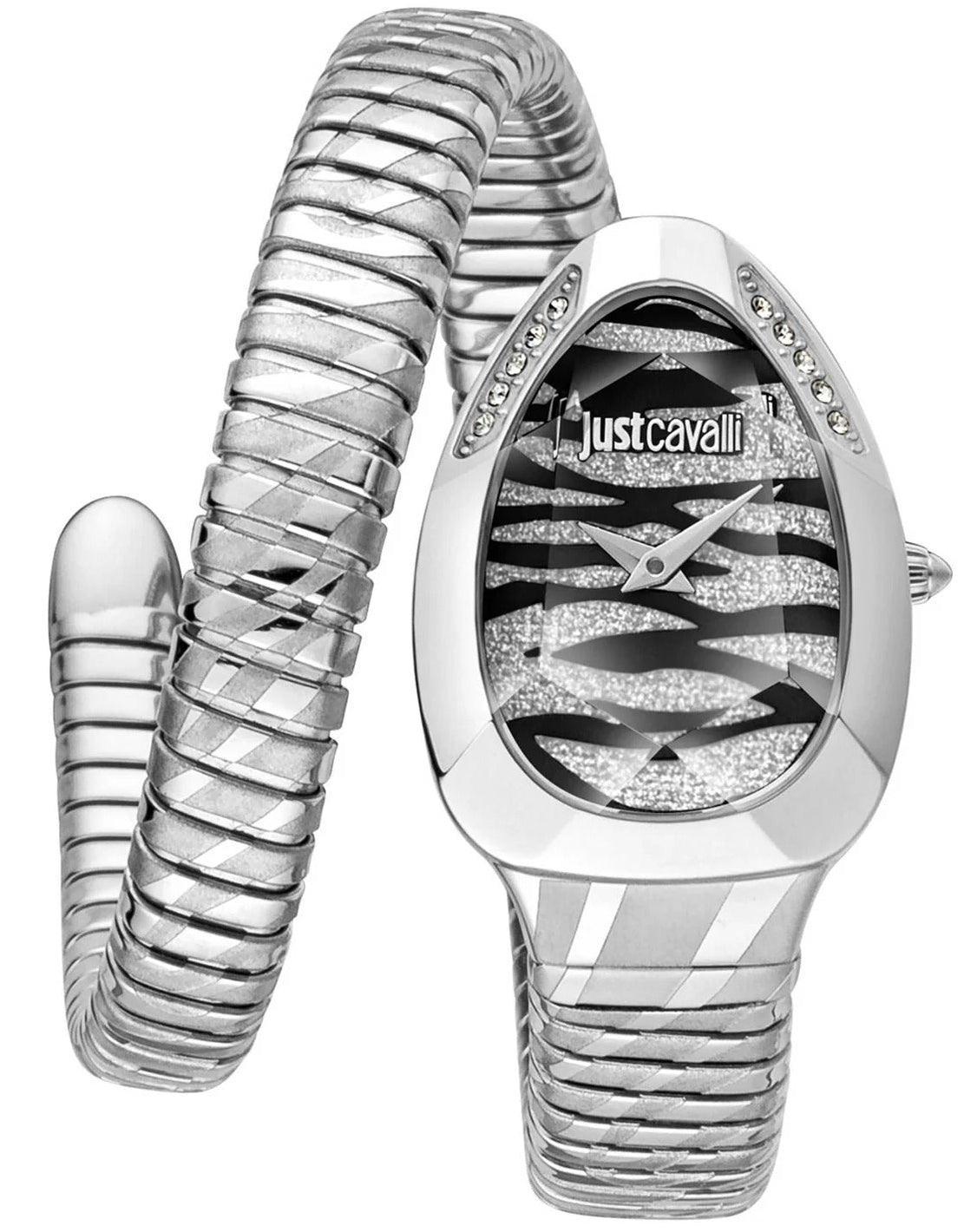 Just Cavalli Glam Evo 8 Black Dial Silver Steel Strap Watch for Women - JC1L225M0025