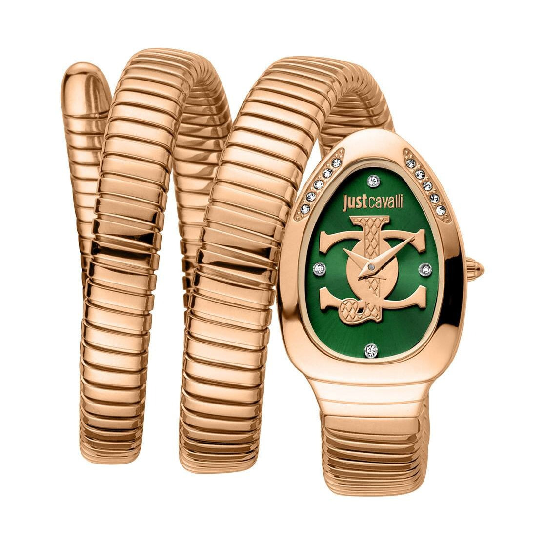 Just Cavalli Glam Evo 5 Green Dial Rose Gold Steel Strap Watch for Women - JC1L228M0055