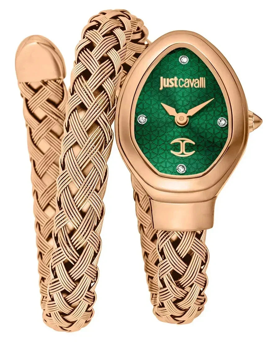 Just Cavalli Novara Green Dial Rose Gold Steel Strap Watch for Women - JC1L264M0045