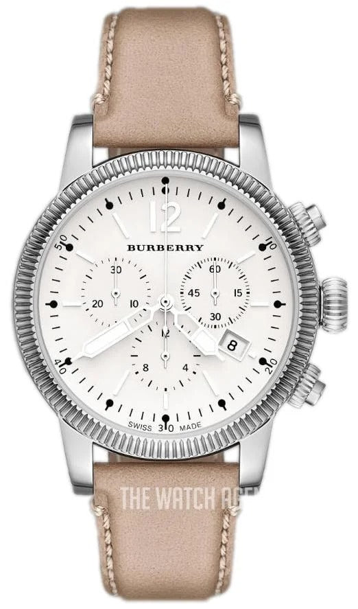 Burberry Utilitarian Chronograph White Dial Pink Leather Strap Watch for Women - BU7816