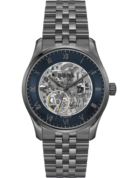 Hugo Boss Principle Skeleton Blue Dial Grey Steel Strap Watch for Men - 1514254