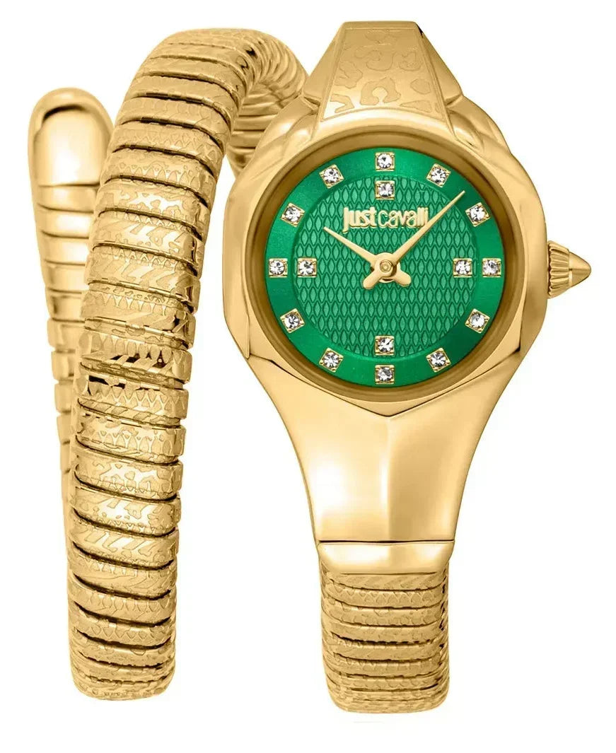 Just Cavalli Amalfi Green Dial Gold Steel Strap Watch for Women - JC1L270M0035