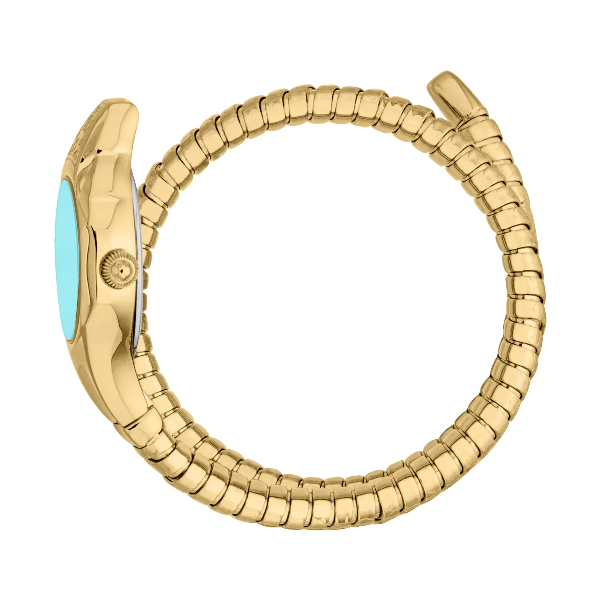 Just Cavalli Fiore Turquoise Dial Gold Steel Strap Watch for Women - JC1L354M0035