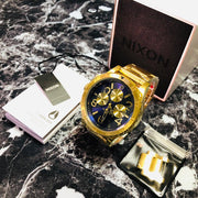 Nixon 48-20 Chrono Blue Dial Gold Steel Strap Watch for Men - A486-1922