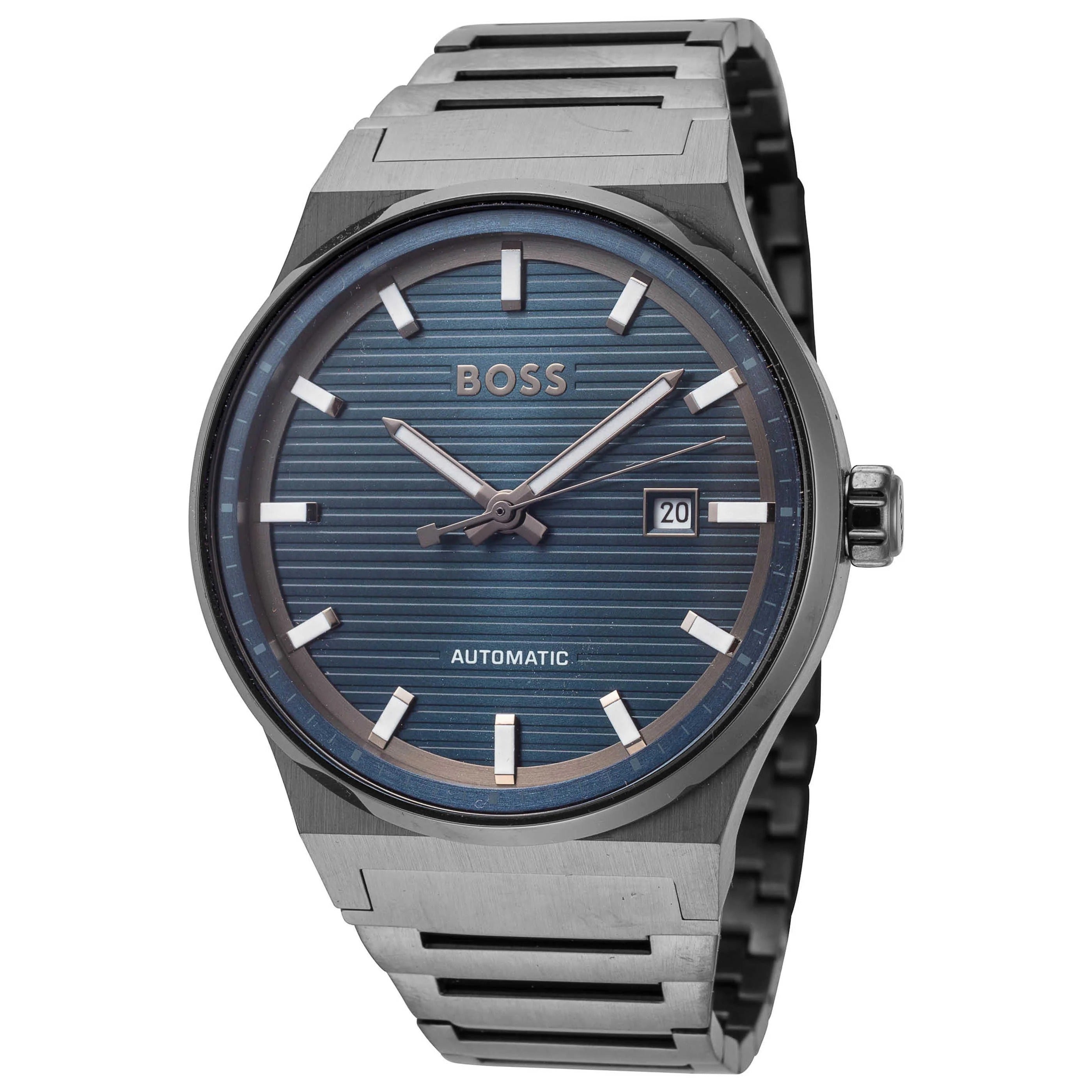 Hugo Boss Candor Automatic Blue Dial Grey Steel Strap Watch for Men - 1514119