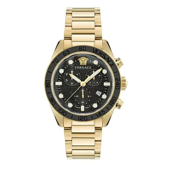  Shop Authentic Versace Greca Dome Chronograph Black Dial Gold Steel Strap Watch for Men - VE6K00523 - Luxxuri