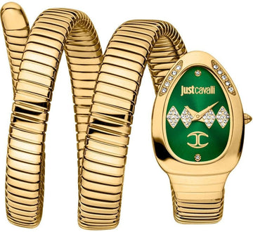 Just Cavalli Vezzoso Green Dial Gold Steel Strap Watch for Women - JC1L230M0045