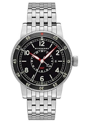 Burberry Utilitarian GMT Black Dial Silver Steel Strap Watch for Men - BU7866