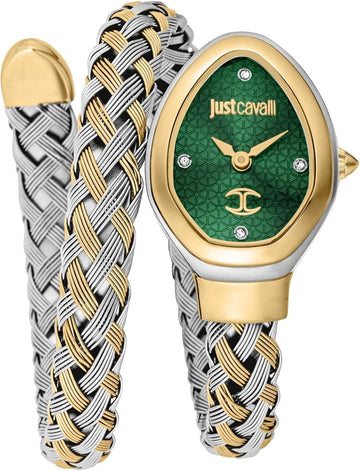 Just Cavalli Twined Green Dial Two Tone Steel Strap Watch for Women - JC1L264M0065