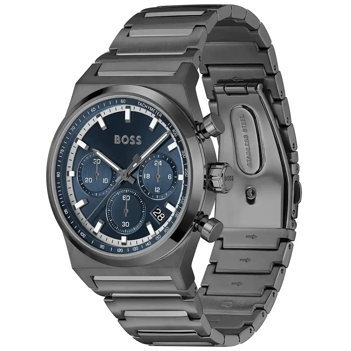 Hugo Boss Candor Chronograph Blue Dial Grey Steel Strap Watch for Men - 1514223