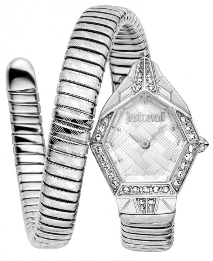 Just Cavalli Ornato Snake Silver Dial Silver Steel Strap Watch for Women - JC1L303M0015