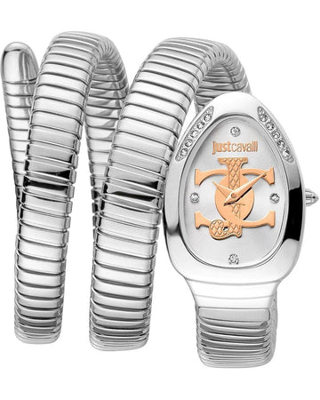 Just Cavalli Glam Evo 5 Silver Dial Silver Steel Strap Watch for Women - JC1L228M0015