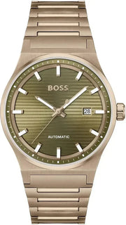 Hugo Boss Candor Automatic Olive Green Dial Brown Steel Strap Watch for Men - 1514184