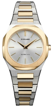 D1 Milano Ultra Thin Silver Dial Two Tone Steel Strap Watch for Women - D1-UTBL34