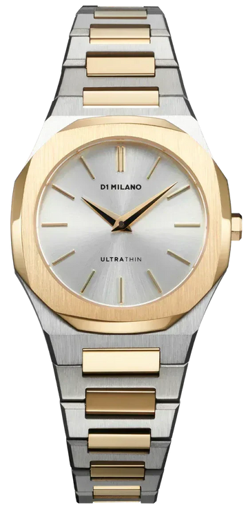 D1 Milano Ultra Thin Silver Dial Two Tone Steel Strap Watch for Women - D1-UTBL34