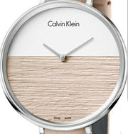  Shop Authentic Calvin Klein Rise White Beige Dial Beige Leather Strap Watch for Women - K7A231XH - Luxxuri