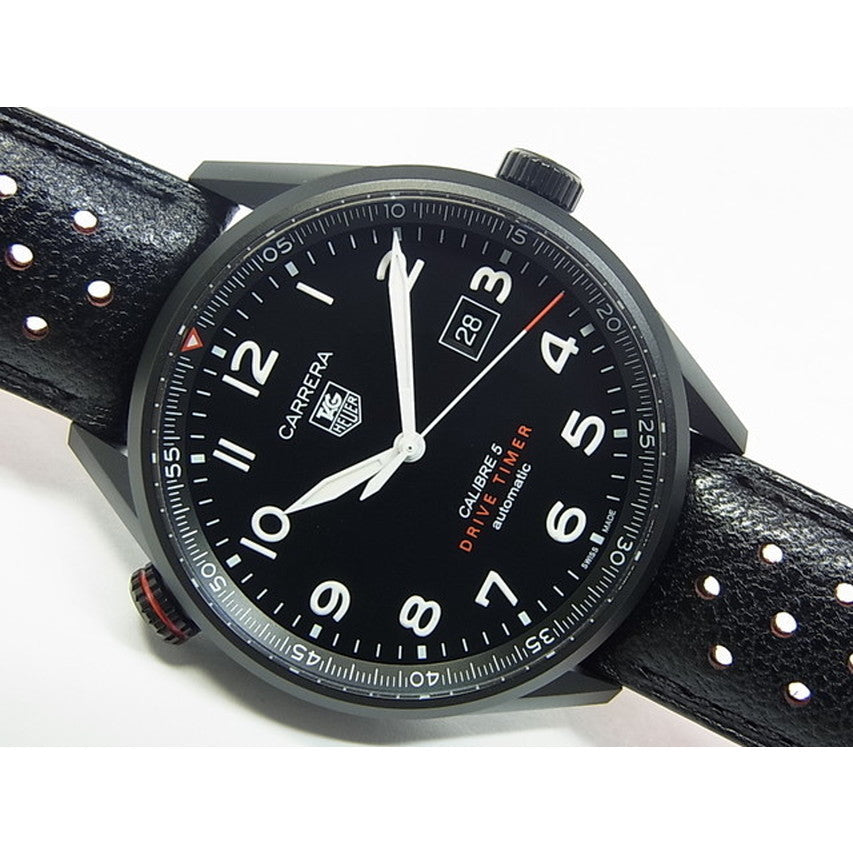  Shop Authentic Tag Heuer Carrera Calibre 5 Drive Timer Black Dial Black Leather Strap Watch for Men - WAR2A80.FC6337 - Luxxuri