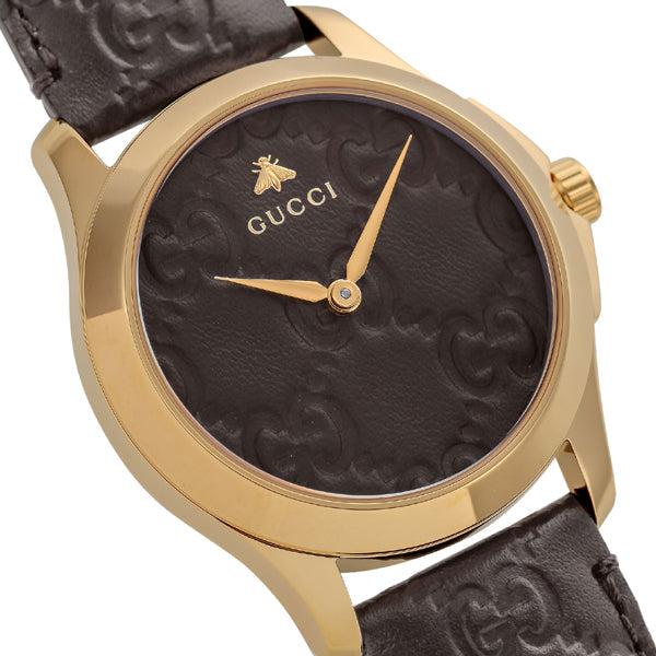  Shop Authentic Gucci G Timeless Quartz Brown Dial Brown Leather Strap Watch for Men - YA1264035 - Luxxuri
