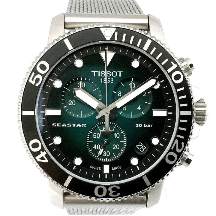  Shop Authentic Tissot Seastar 1000 Chronograph Green Dial Silver Mesh Bracelet Watch For Men - T120.417.11.091.00 - Luxxuri