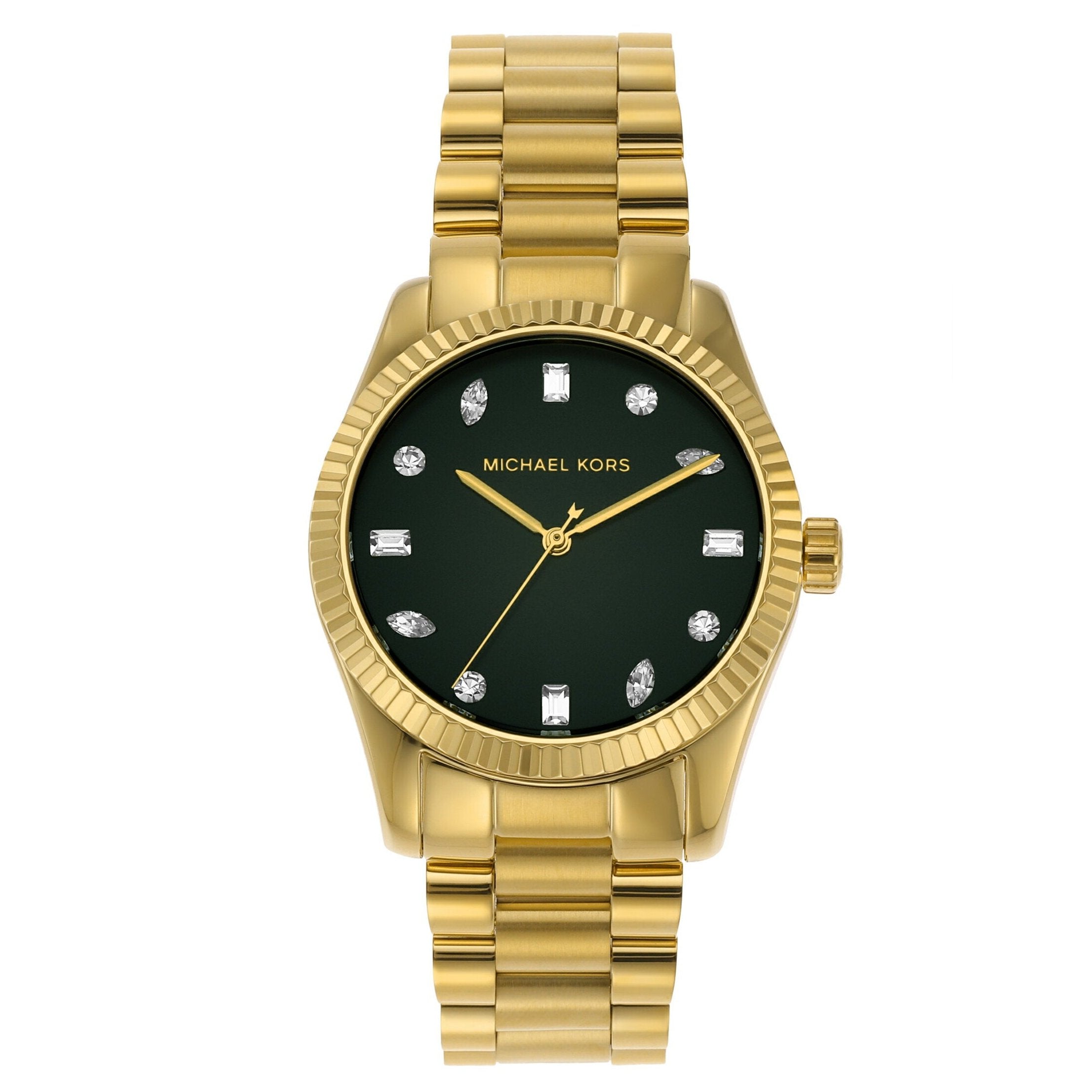  Shop Authentic Michael Kors Lexington Three Hand Green Dial Gold Steel Strap Watch For Women - MK7449 - Luxxuri