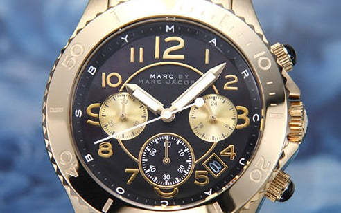  Shop Authentic Marc Jacobs Rock Chronograph Black Dial Gold Steel Strap Watch for Women - MBM3253 - Luxxuri