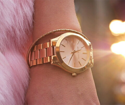  Shop Authentic Michael Kors Slim Runway Pink Dial Two Tone Steel Strap Watch for Women - MK3493 - Luxxuri