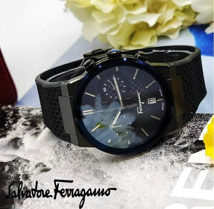  Shop Authentic Salvatore Ferragamo Sapphire Chrono Black Dial Black Rubber Strap Watch for Men - SFME00621 - Luxxuri